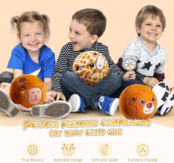 Silent Indoor Soccer Balls for Toddlers 1-3, Inflatable Soft Plush Baby Toddler Soccer Ball Toys Gifts for Kid 3-5 Year Old Boy Girl First Birthday Gift (Giraffe, Pump Include)