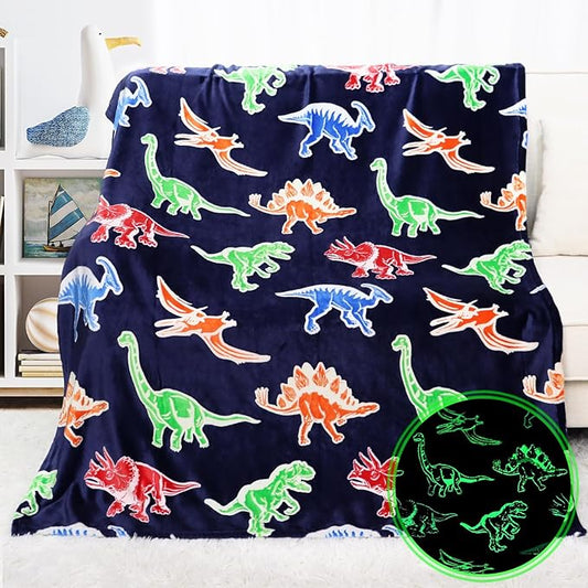 Dinosaur Blanket for Boys - Glow in The Dark Dino Blanket, Teen Boy Gifts, Room Decor - 40"x50"