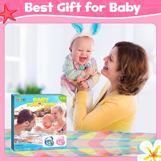 ZIZZ Baby Pool Float with Canopy - 2025 New Inflatable Baby Swim Float with UPF50+Sun Protection, Baby Infant Pool Float with Toy Play Console Adjustable Seat for Toddler Kids Aged 6-36 Months