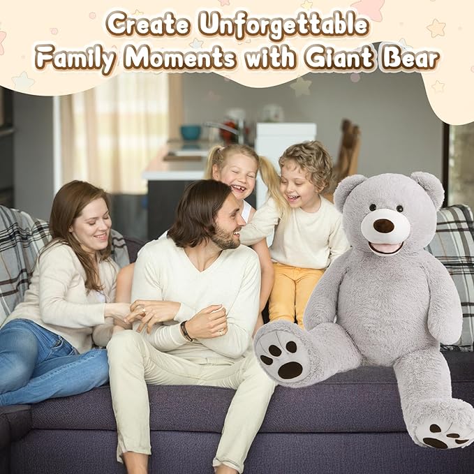 MorisMos Smile Giant Teddy Bear, 51inch Large Stuffed Bears with Big Footprints, Big Stuffed Animals Cuddly Plush Gifts for Girlfriends, Boyfriend, Gray