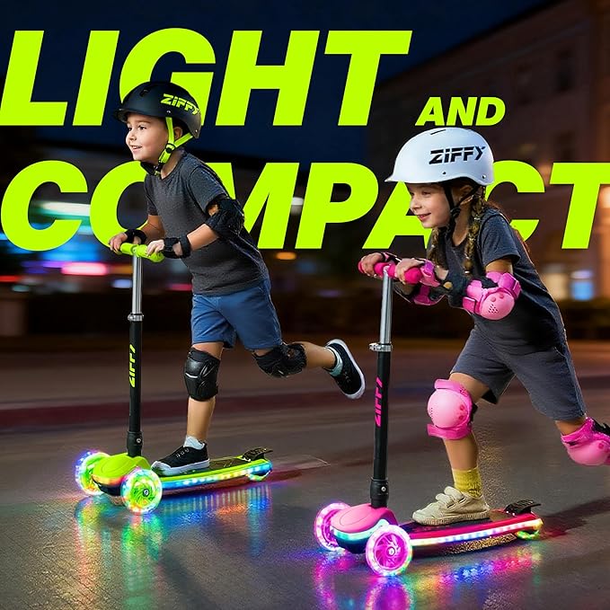 ZIFFY 3-Wheel Light-Up Toddler Scooter for Kids 3-8, Kids Scooter for Boys Girls with 20 Dynamic LED Lights, 4 Adjustable Height Balance Kick Scooter 110LBS, Lean-to-Steer Anti-Slip Wide Deck by JOVA