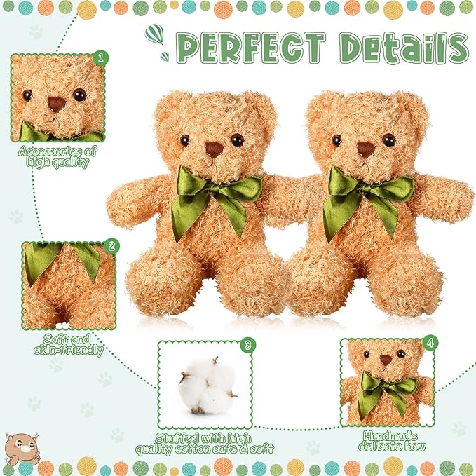Zhanmai 9 Pieces Cute Bear Stuffed Animals 10 Inch Soft Plush Stuffed Bears Toy Gift Bulk with Bow Tie Kids Boys Girls Graduation Baby Shower Birthday Party Gift(Golden)