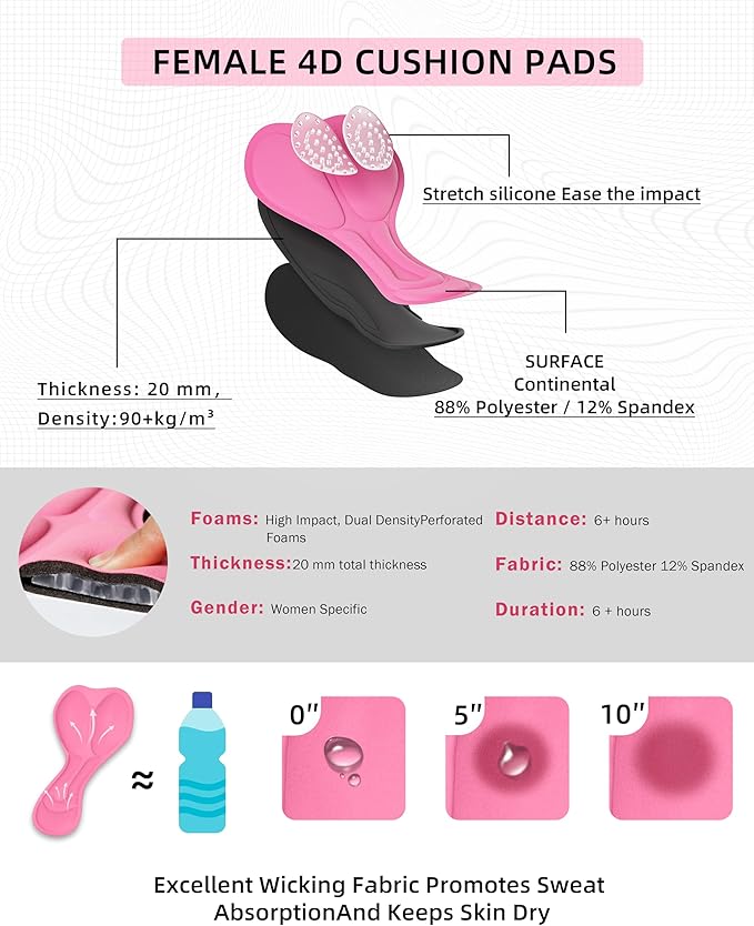 Women's 4D Padded Bike Shorts 5"/7" Riding Underwear Cycling Bicycle Road Biking Cycle Shorts for Women Zipper Pockets