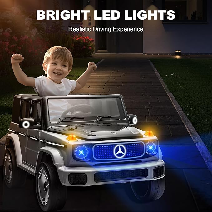 12V Ride on Kids Car, Electric Ride on Toy with Remote Control, LED Lights, Music & 3 Speeds, for Kids Ages 3-6 Years Old, Grey