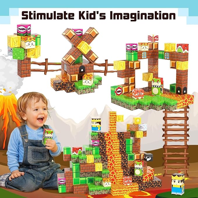 Soyee Magnetic Blocks - Build Mine Magnet World Kids Games Magnet Building Toys Kingdom & Lava World Adventure 1'' Magnetic Cubes STEM Toys Christmas Birthday Gifts for 3+ Years Old Boys Girls