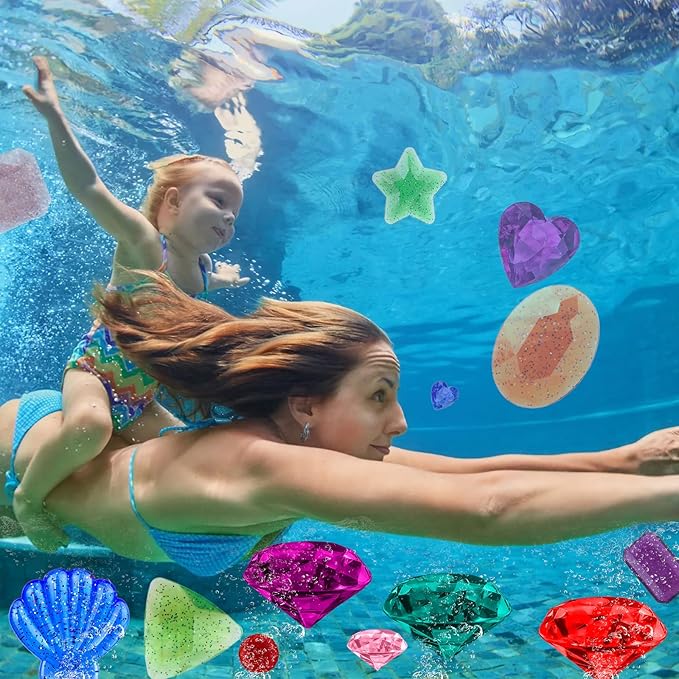 Diving Gems Pool Toys, 15 PCS Colorful Big Diamond Easter Eggs Filler Diamond Toys, Sinking Swimming Pool Toys, Underwater Gemstones Diving Dive Throw Swimming Water Games Summer Pirate Gifts Toys