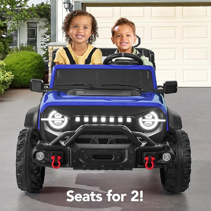 Best Choice Products Kids 24V 2-Seater Electric Ride On Car Truck w/ 132lb Weight Capacity, Parent Control, Bluetooth, LED Lights - Blue