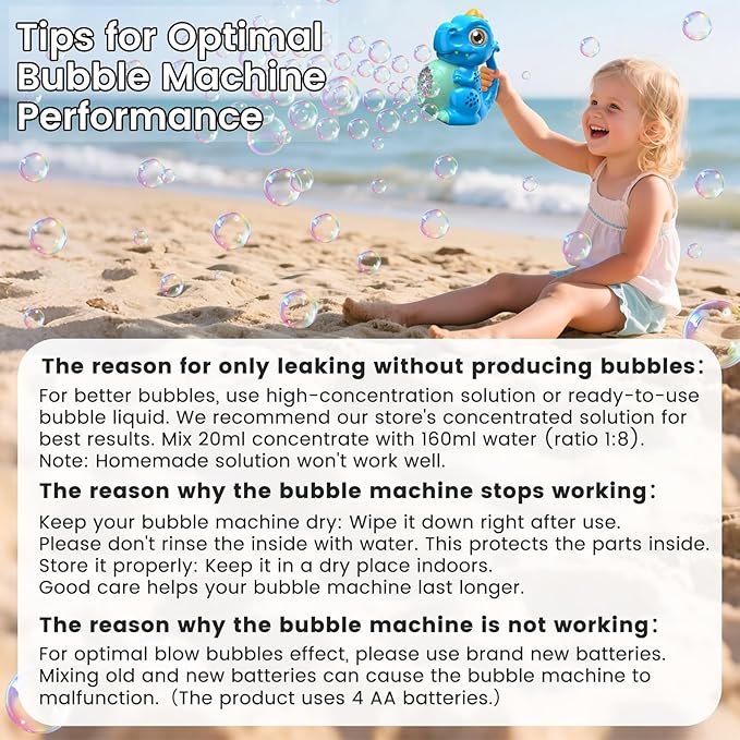 Dinosaur Bubble Machine Toys for Toddlers: Battery-Operated Bubble Maker with Bubble Solution for Kids - Perfect for Outdoor Parties, Yard Fun - Idea Kids Gift for Easter Christmas Birthday