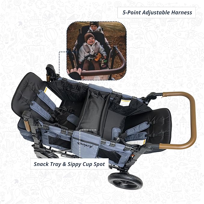 Keenz XC EVO - Luxury 2 Passenger Stroller Wagon for Kids | Foldable 2 Passenger Quad Seater with Adjustable Canopy | Blue