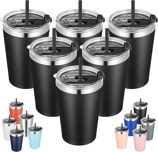 VEGOND 12oz Tumbler Stainless Steel Tumbler bulk Vacuum Insulated Double Wall Travel Tumbler with Lid and Straw Reusable Tumbler, Black 6 Pack