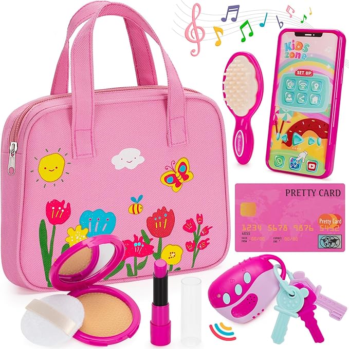 Officygnet Play Purse Toy for Girls,1, 2, 3 Years Old, Toddler Purse Girl Toys with Pretend Makeup Kit, Pretend Princess Play Toy for Little Girl, Birthday for Toddler Girls Age 3+