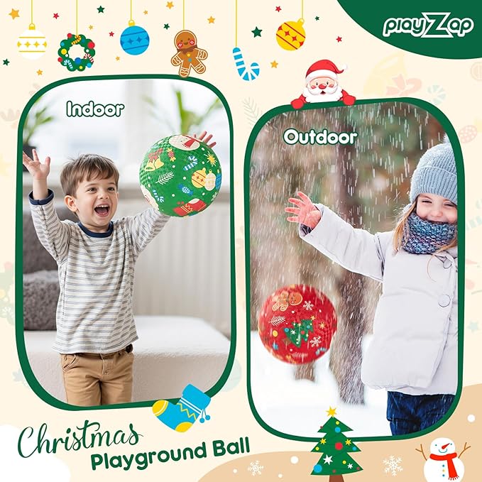 PlayZap 2 Pack Playground Balls for Kids, Christmas Kickballs for Toddlers, 8.5 in Rubber Balls with Pump, Indoor & Outdoor Dodgeball Toys for Boys & Girls Gifts