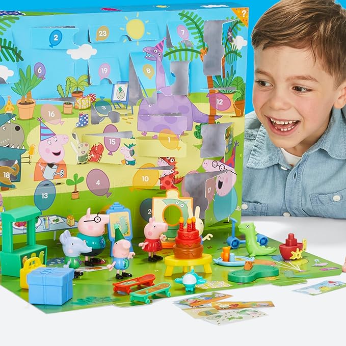 Peppa Pig George's Party Advent Calendar with 24 Surprise Toys and Stickers Including 5 Figures, Preschool Toys for Girls and Boys, Kids, Ages 3+ (Amazon Exclusive)