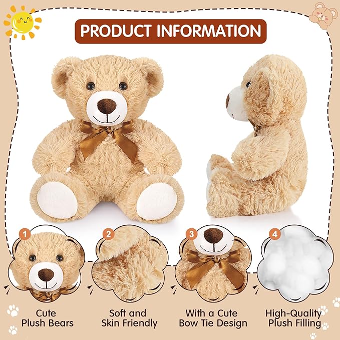 Zhanmai 18 Pcs 14 Inch Bears Stuffed Animal Bulk Gift Plush Bear Toys for Birthday Wedding Baby Shower Party Favor(Light Brown)