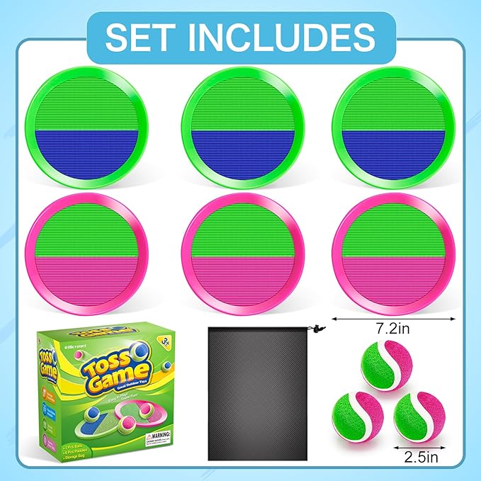 Outdoor Toys for Kids Ages 3-5, 4-8, 8-12 - Ball Catch Game for 3 4 5 6 7 8 -12 Year Old Boys Girls, Outside Toss Game Set for Beach, Pool, Yard - Toddlers Birthday Gifts Easter Basket Stuffers(6Pcs)