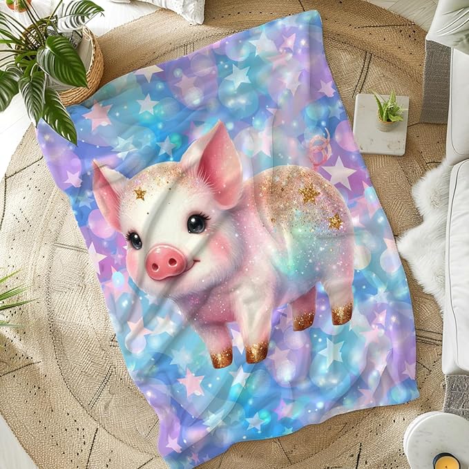Pig Blanket for Kids Girls Blankets Gift for Daughter Granddaughter, Cute Cozy Soft 50 x 40 Inches Flannel Throws for Bed Travel Sofa Living Room Decor