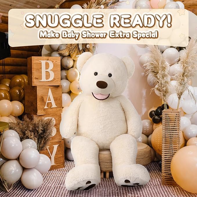 MorisMos Smile Giant Teddy Bear, 51inch Large Stuffed Bears with Big Footprints, Big Stuffed Animals Cuddly Plush Gifts for Girlfriends, Boyfriend, White
