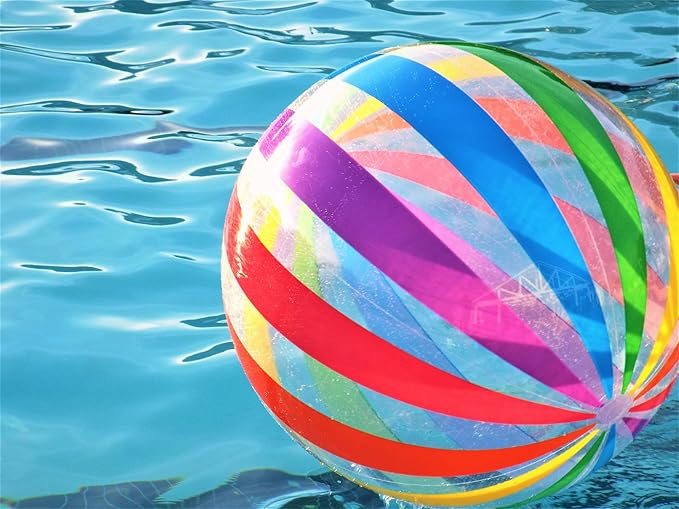 GIFTEXPRES 40" Striped Beach Ball - Giant Transparent Inflatable Ball for Swimming Pool Party - Summer Outdoor Water Toy & Decoration