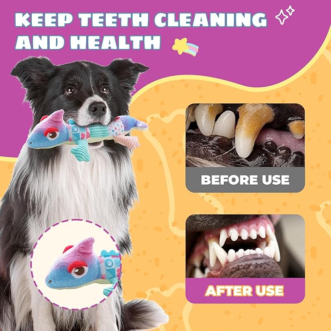 Squeaky Dog Toys Stuffed Plush Pet Toy, Eliminates Boredom for Small Medium Breed, Chewing and Playing Tug of War to Keep Them Busy (Chameleon)