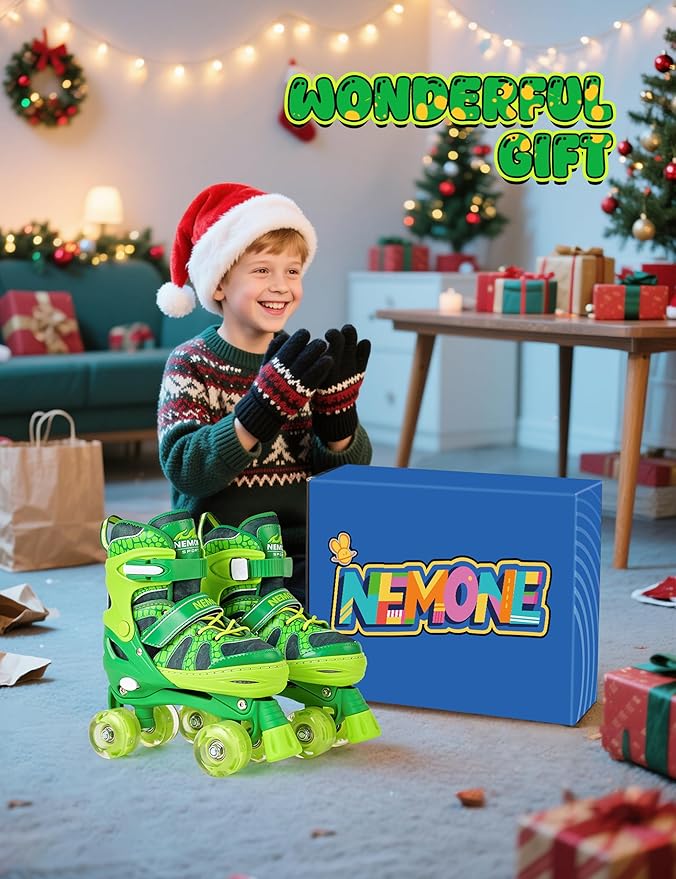 NEMONE Roller Skates for Boys Kids Ages 4-6 5-8 6-12 8-12 with 4 Sizes Adjustable Light up Wheels, Todder Beginner Rollerskates Indoor Outdoor Sports