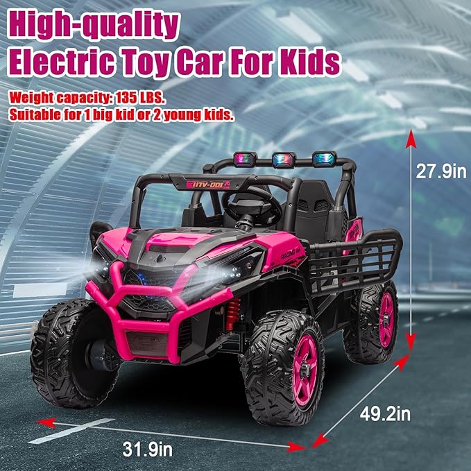 FINITO 2 Seats 24V 4x4 Motorized Ride on UTV Ride on Toy Car Remote Control, Kids Electric Ride on UTV,Off-Road Electric Vehicles for Boys Girls, Pink
