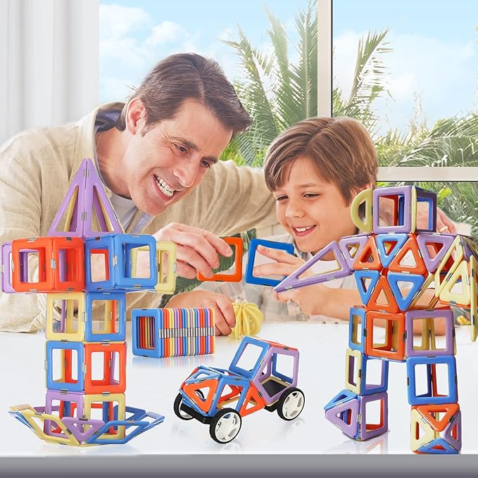 MAGBLOCK Magnetic Blocks Magnet Tiles Educational Toys for 3+ Year Old Boys and Girls Gifts Set 120PCS, Learning by Playing Games with Wheels, Compatible with Major Brands Building Blocks for Kids