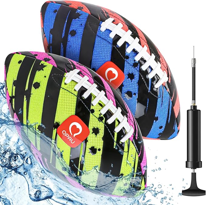 QPAU Water Football for Pool, Beach & Backyard - Waterproof Pool Football with Double Laces, Easy Grip Surface, 9 Inches, Fun Summer Pool Toy for Kids Ages 6+ & Adults