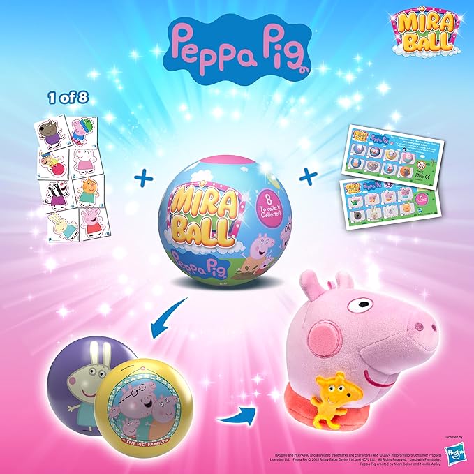Peppa Pig, Blind Box Surprise Plushies - Mystery Action Figures Toy, Cute Stuffed Animal - Great for Gifts & Party Favors, Aged 3+ (2-Pack)
