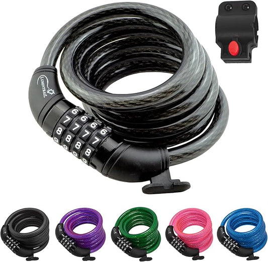 Lumintrail Combination Bike and Scooter Lock Cable - 4ft Bike Locks Heavy Duty Anti Theft with Combinations - Bike Cable Lock Combination with Mounting Bracket (1 Pack, Black)