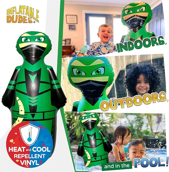 INFLATABLE DUDES Ninja Toy 47 Inches -Kids Punching Bag | Already Filled with Sand| Bop Bag | Inflatable Bopper | Boxing | Ninja Birthday Party | Party Decorations | Punching Bag for Kids- (Archy)
