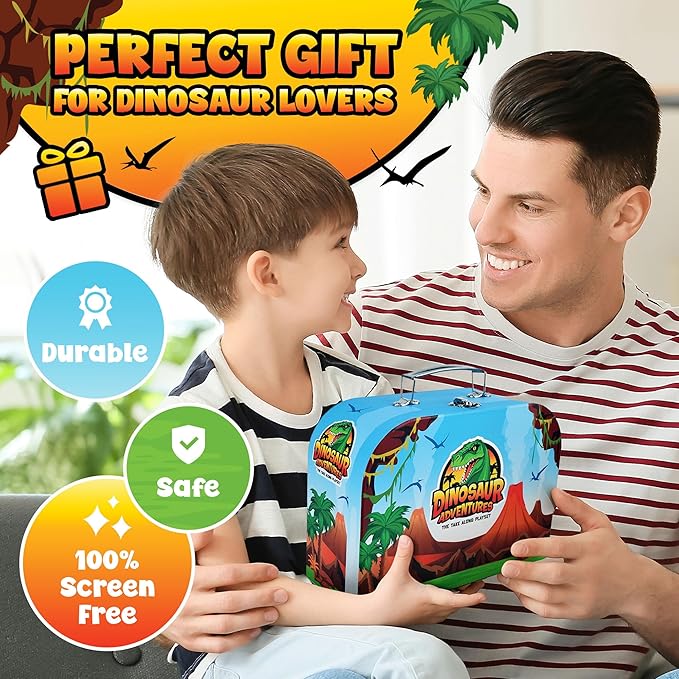 Dinosaurs Carry Case Set - with Play Scenery Inside, 8 Dinosaur Figures & 2 Volcanic Landscape | Toddler Toys for Kids 3-5