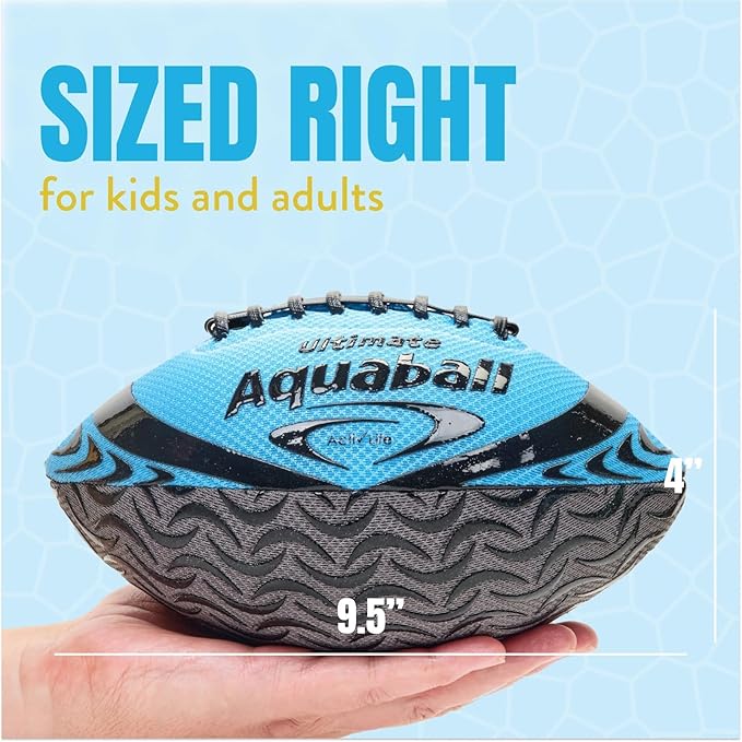 Activ Life Water Football for Pool, Beach, Outdoor, 9.5-inch Waterproof Pool Toys for Kids, Heavy-Duty Water Ball, Double Lacing for Easy Grip, Lake Toys for Sports & Family Games