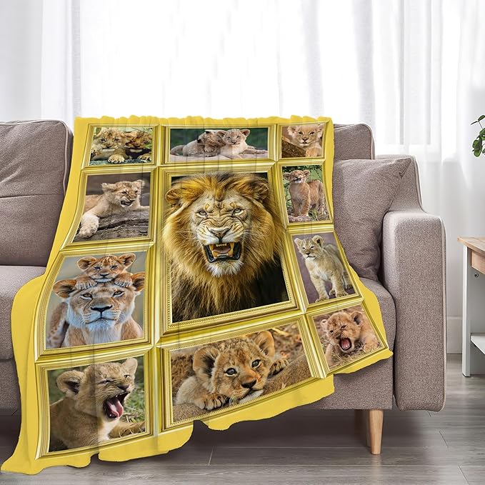 Lion Blanket Fleece Soft Warm Plush Wild Animal Throw Blanket Lightweight Plush Fuzzy Cozy Lion Cub Blankets for Lover Kids Adult Suitable for Couch Sofa Bed 80"X60"