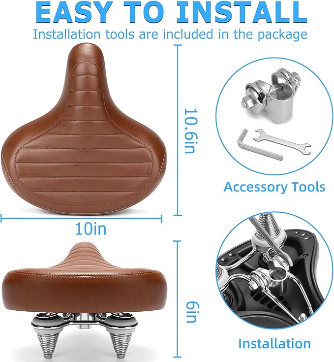 Wide Bike Seat for Men Women Comfort, Large Soft Padded Bicycle Seat Cushion, Oversized Comfortable Replacement Saddle for City & Mountain Bicycle, Beach Cruiser, Ebike, Scooter, Stationary Bike