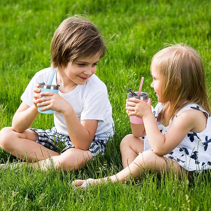 Toddler Straw Cups, 8oz Stainless Steel Insulated Tumblers with Lids and Straws, Powder Coated Double Wall Vacuum Kids Drinking Sippy Cups for Baby Boys Girls, 4 Pack