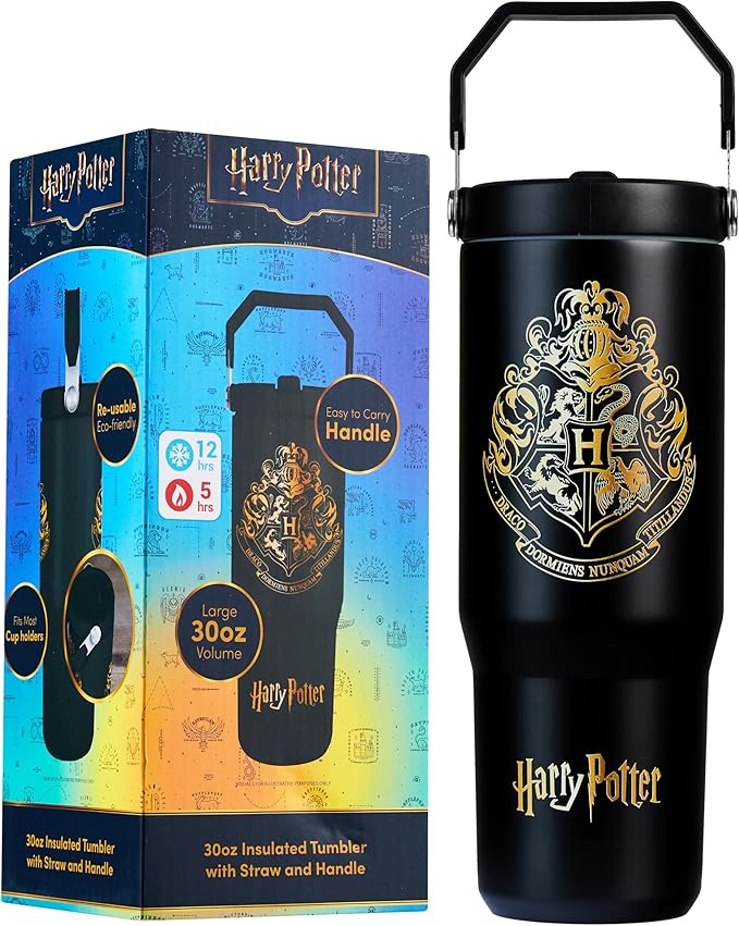 Get Trend Harry Potter Tumbler with Straw 30oz Kids Teens Insulated Cup with Lid Handle Travel Mug Cups with Lids for School Sports Gifts for Kids (Black Harry Potter)