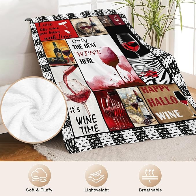 Red Wine Blanket for Women, Wine Lover Fleece Blanket Gifts for Boys Girls, Warm Cozy Soft Flannel Stuff for Bed Sofa Couch 80" x 60"