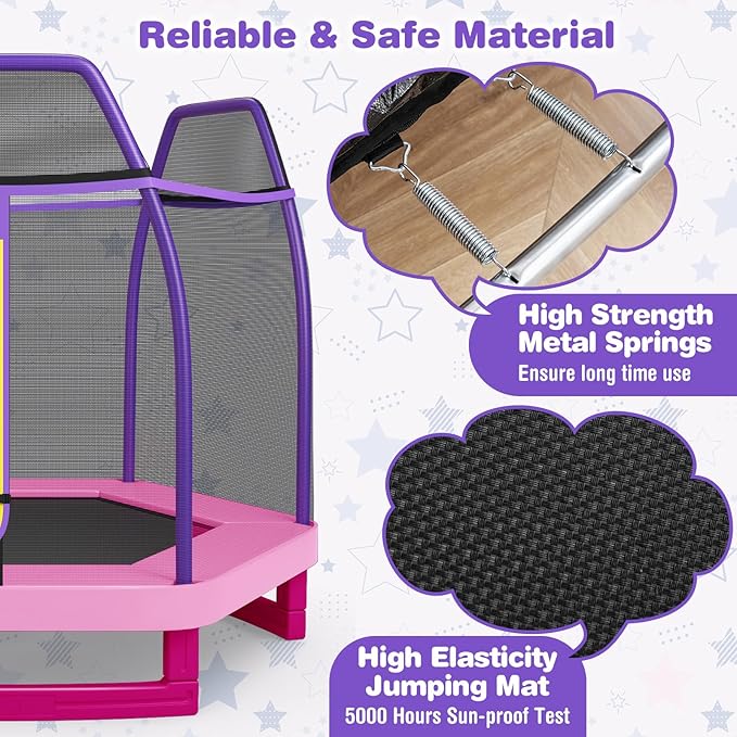 GYMAX Trampoline for Kids, 7FT Toddler Trampoline with Safety Enclosure Net & Seamless Spring Pad, Heavy Duty Small Indoor/Outdoor Trampoline for Boys, Girls Age 3+