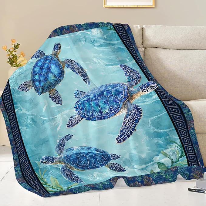 Sea Turtle Blanket Gifts for Girls Boys Ocean Turtles Throw Blankets Cozy Plush Fleece Flannel Fuzzy for Women Men Decor 50"X40"