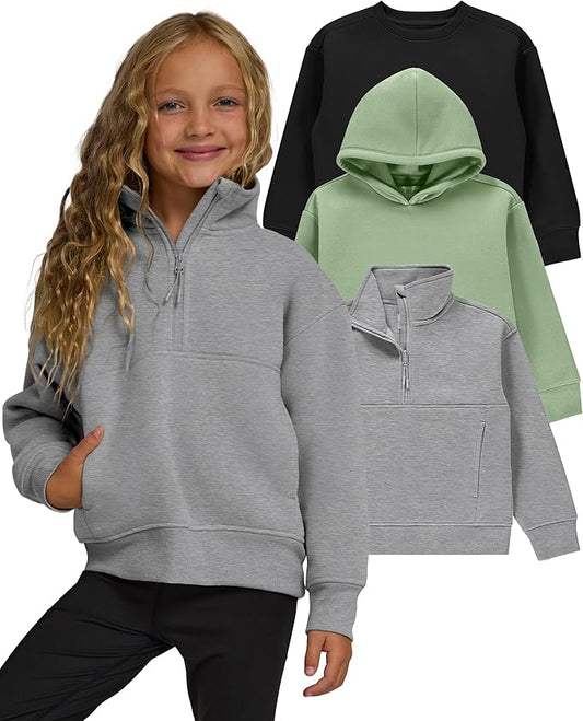 PURE CHAMP Girls Sweatshirt 3 Pack Hoodies for Teen Girls Crewneck Sweatshirt Quarter Zip hoodies Fleece Sizes 4–16 Clothing