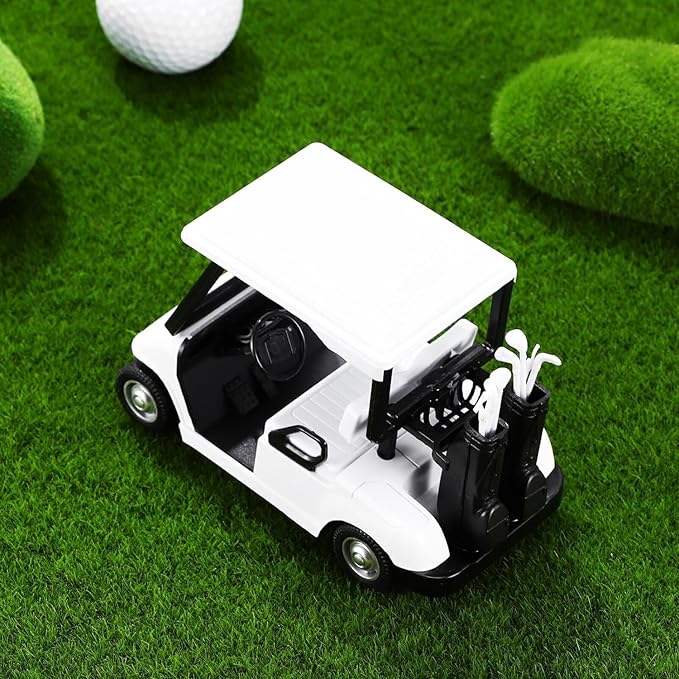 6 Pack: Diecast Golf Carts Toy with Clubs, Alloy Metal Mini Model 1:20 Scale Golfcart Pullback Vehicles for Golfing Themed Office Desk Decor, Bulk Birthday Party Cake Decorations (4.75 Inches)