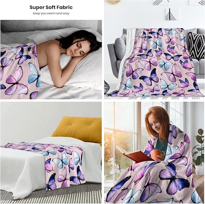 Butterfly Blanket Beautiful Butterfly Throw Blanket Ultra Soft Flannel Butterflies Blanket Gifts for Kids Adults 50"X40"