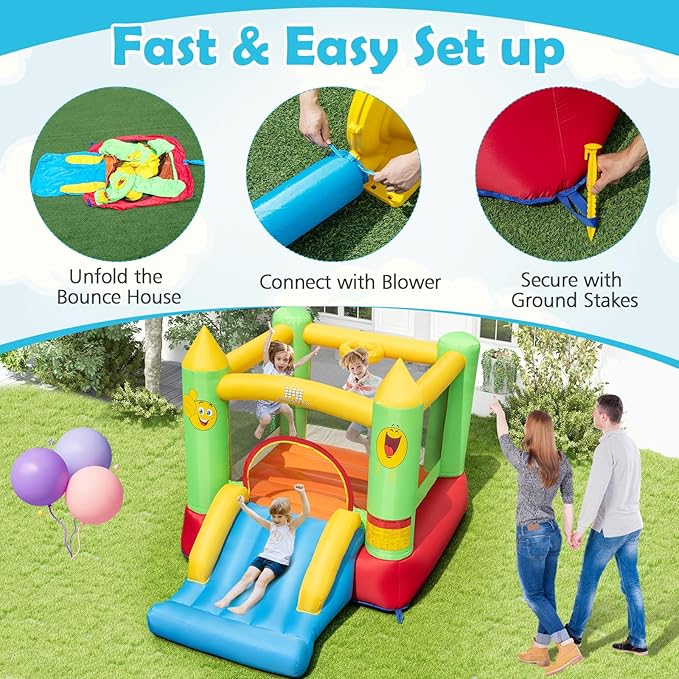 BOUNTECH Inflatable Bounce House, Bouncy House Castle for Kids Indoor Outdoor with Heavy Duty Jumping Area, Slide, 480W Blower, Mini Bounce House for Toddler Boys Girls Birthday Backyard Party Gifts