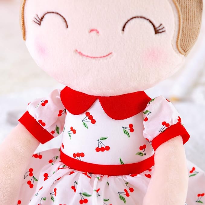 Gloveleya Baby Doll Girl Gifts Plush Toys Soft Dolls Baby Gifts Cherry Girl Red 15 Inches with Gift Box New