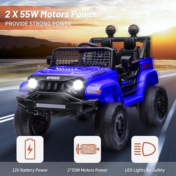 12V Ride On Car, Electric Car for Kids, Ride on Toys, Kids Cars with 3 Speeds Adjustable, Bluetooth, Parent Remote Control, Spring Suspension, AUX Port-Blue