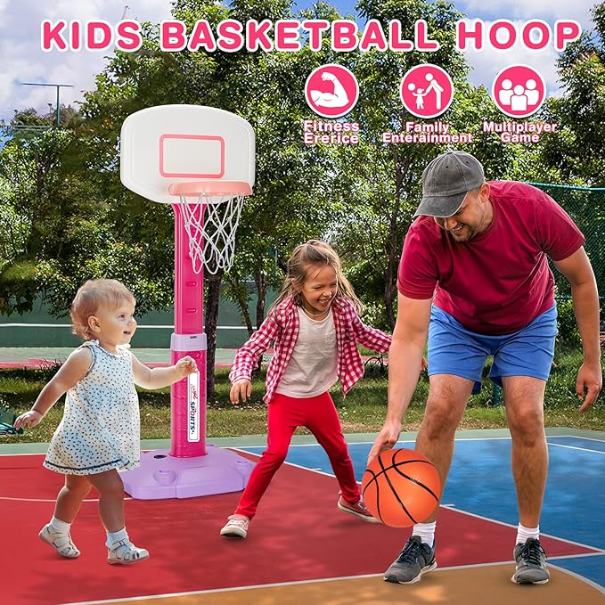 Basketball Hoop Indoor Outdoor Toys for Toddlers 1-3, Kids Basketball Hoop with 3 Balls, Adjustable Mini Basketball Goal, Christmas Birthday Sports Toys Gift for Baby Boys Girls Age 1 and Up