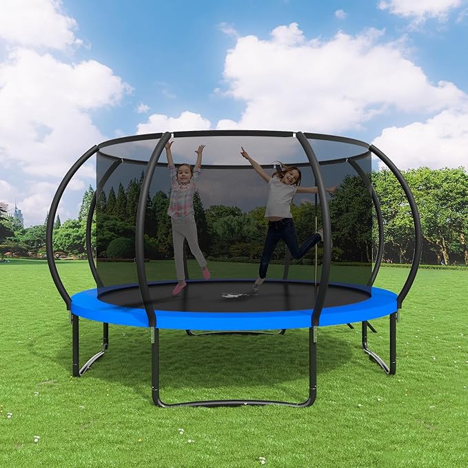 Polar Aurora 10FT 12FT 14FT 16FT Outdoor Trampoline with Safety Enclosure Net, Thickened Spring Pad，ASTM Approved Recreational Trampoline for Kids and Adults,Anti-Rust Coated Frame and Thickened Mat