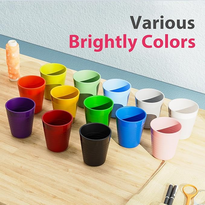 Set of 12 Kids Plastic Cups- 8 oz Children Drinking Cups Reusable Unbreakable Plastic Stackable Water Tumblers for Kids & Toddlers Bright Colored- Dishwasher and Microwave Safe