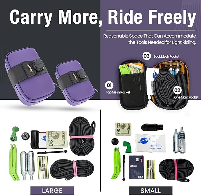 Lumiere & Co. Falcon Magnetic Saddle Bag – 0.37L | 5"x 3"x 1.5" | Sleek Minimalist Design, Fast Magnetic Buckle Attachment | Cycling Bike Bag (Purple, Ultra Small)