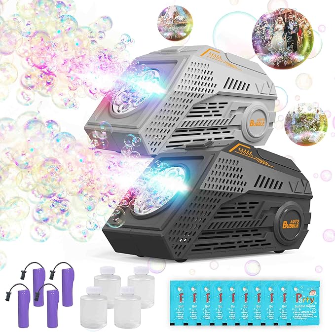 2-Pack Bubble Machine,Automatic Bubble Blower with 4 Rechargeable Batteries 20000+ Big Bubbles Per Minute Toys for Kids Summer Outdoor Birthday Wedding Party(Black+Gray)